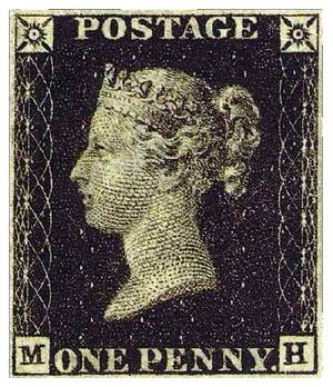 Le black Penny premier timbre émis en Angleterre en 1840.